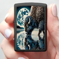 Glowing Buffaloes Amid Cosmic Reflections Zippo Lighter