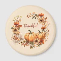 Thankful Pumpkin and Autumn Flowers Wreath Magnet