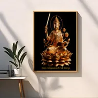 In a serene setting, a stunning golden Buddha sits Poster