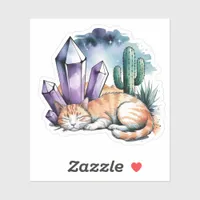 A Kitty With Crystals in the Desert Sticker