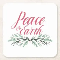 Pink Green Pine Peace on Earth Coaster Set