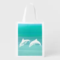 Dolphins aquamarine ocean grocery bag