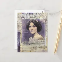 Vintage Woman Purple Collage Sheet Music  Postcard