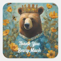 Adorable Bear in a Crown With Flowers and Bees Square Sticker