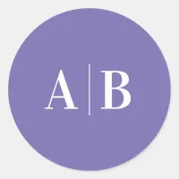 Modern Periwinkle and White Wedding Monogram Classic Round Sticker