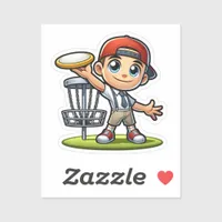 Cute Little Boy Playing Disc Golf Sticker