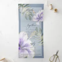 Purple Watercolor Hibiscus Floral Wedding Tri-Fold Invitation