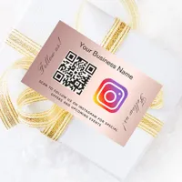 Rose gold blush business name qr code instagram  rectangular sticker