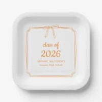 Elegant Whimsical Bow Orange Custom Graduation Paper Plates
