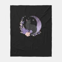 Cat Witchy Moon Flowers Pastel Goth Goblincore Fleece Blanket