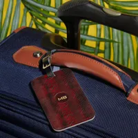 Red Snakeskin Leather Print Embossed Monogram Luggage Tag