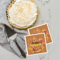 Happy Thanksgiving Watercolor Fall Leaves Wreath Napkins