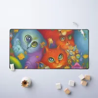 Colorful Crazy Kitty Cat Kitten Collage Desk Mat