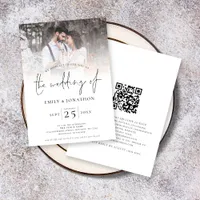 Modern Script Photo Overlay QR Code Wedding  Invitation