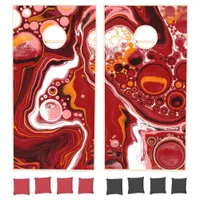 Burgundy and White Digital Fluid Art     Cornhole Set