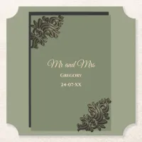 Luxury Modern Sage green & gold metallic Paper Coaster