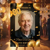 Black Gold Balloons Photo 80th Birthday Welcome Foam Board