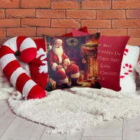 Grandma And Grandpa | Santa By The Fireplace Red Throw Pillow