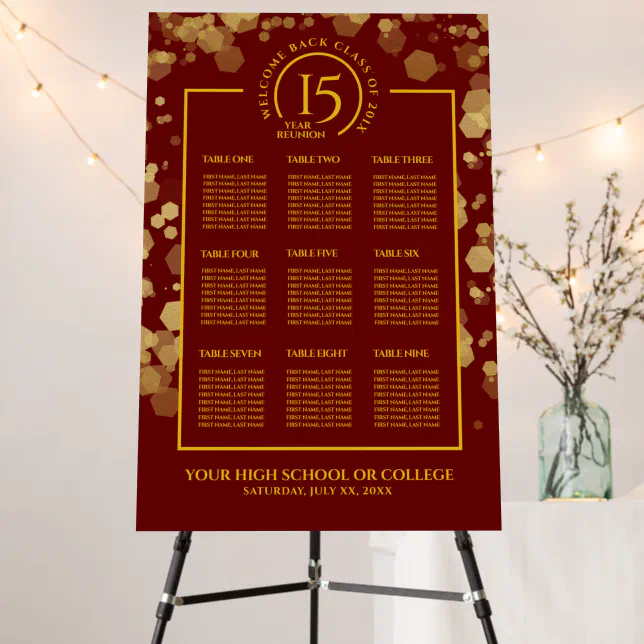 Red & Gold School Class Reunion Seating Chart Foam Board