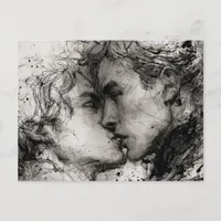 Beautiful Gay Love The Kiss in Black and White Postcard