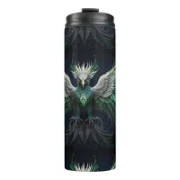 Majestic Green & White Phoenix Bird  Thermal Tumbler