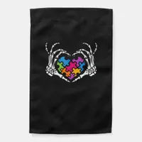 Autism Awareness s s Skeleton Hand Heart Puzzle Pi Garden Flag