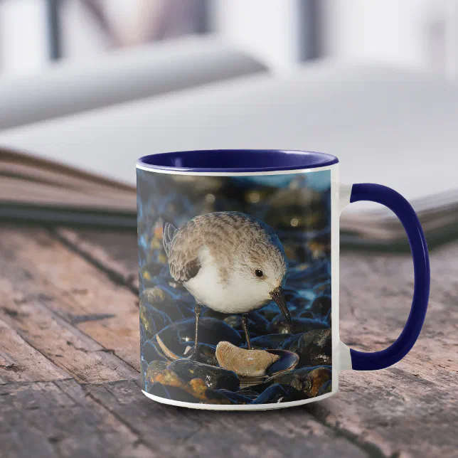 Cute Sanderling Enjoys Seafood Dining at the Beach Mug