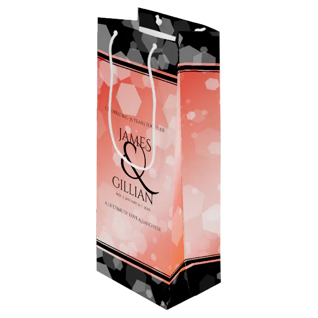 Elegant 35th Coral Wedding Anniversary Celebration Wine Gift Bag