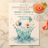Watercolor Aqua Blue Splash Beach Ball Pool Party  Invitation