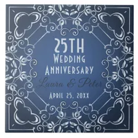 Elegant Classy Blue and Silver Wedding Anniversary Ceramic Tile