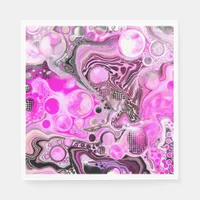 Pink and Black Fluid Art Pour Painting Effect  Napkins