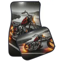 Blazing Motorcycle and Moonlit Serenity Car Floor Mat