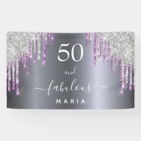 50 fabulous birthday silver purple drips banner