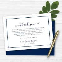 Elegant Navy Blue White Sympathy Thank You