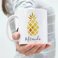 Pineapple gold white name script coffee mug