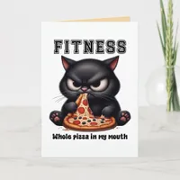 Funny Fitness Black Cat Pizza Card