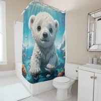 Whimsical arctic polar bear bathroom shower curtain