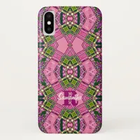 Pink & Green Pattern with Custom Name space iPhone X Case