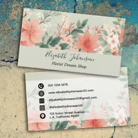 Watercolor Peach Fuzz Greenery Flowers Script Name Business Card