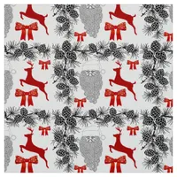 Black White and Red christmas Pine Trees Fabric