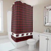 Rustic Buffalo Plaid Grizzly Bears Shower Curtain