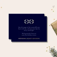 Simple Business Logo Navy Blue and Gold Foil Holiday Card