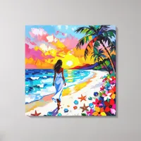 Vibrant Sunset Abstract Beach Scene Canvas Print