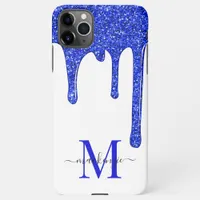 Royal Blue Sparkle Glam Glitter Drips Monogram iPhone 11Pro Max Case