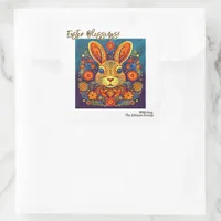 Easter Rabbit - Folk Art - Personalizable Easter Square Sticker