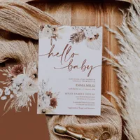 Hello Baby Invitation Earthy Pampas Baby Shower