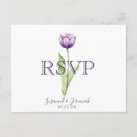 Minimalist Purple Tulip Wedding RSVP Meal Option Invitation Postcard