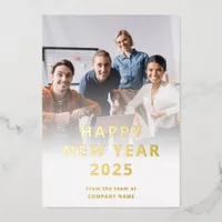 Corporate Photo Logo QR Code Happy New Year 2025 Foil Holiday Card