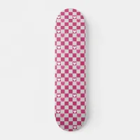 Pink Checkers & Hearts Skateboard