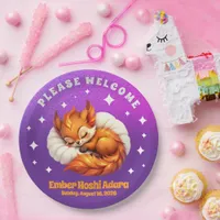 Cute Fox Cub Asleep in Starry Night Sky Paper Plates